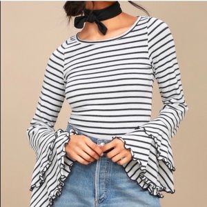 Free People gray & white striped bell sleeve top